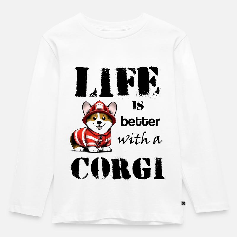 Corgi_firefighter - Kinder Premium Bio Langarmshirt - Weiß