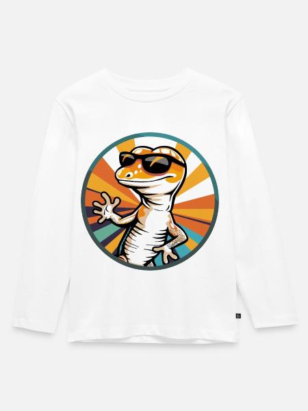Echse Comic Cool - Kinder Premium Bio Langarmshirt - Weiß
