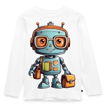 Petit robot avec cartable premier jour d’école - T-shirt manches longues Premium Enfant - blanc - Devant - AI Model Kid Female (0cm)