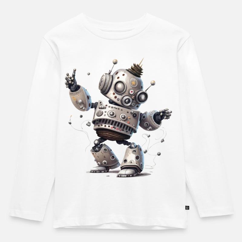 Tanzender Roboter - Kinder Premium Bio Langarmshirt - Weiß