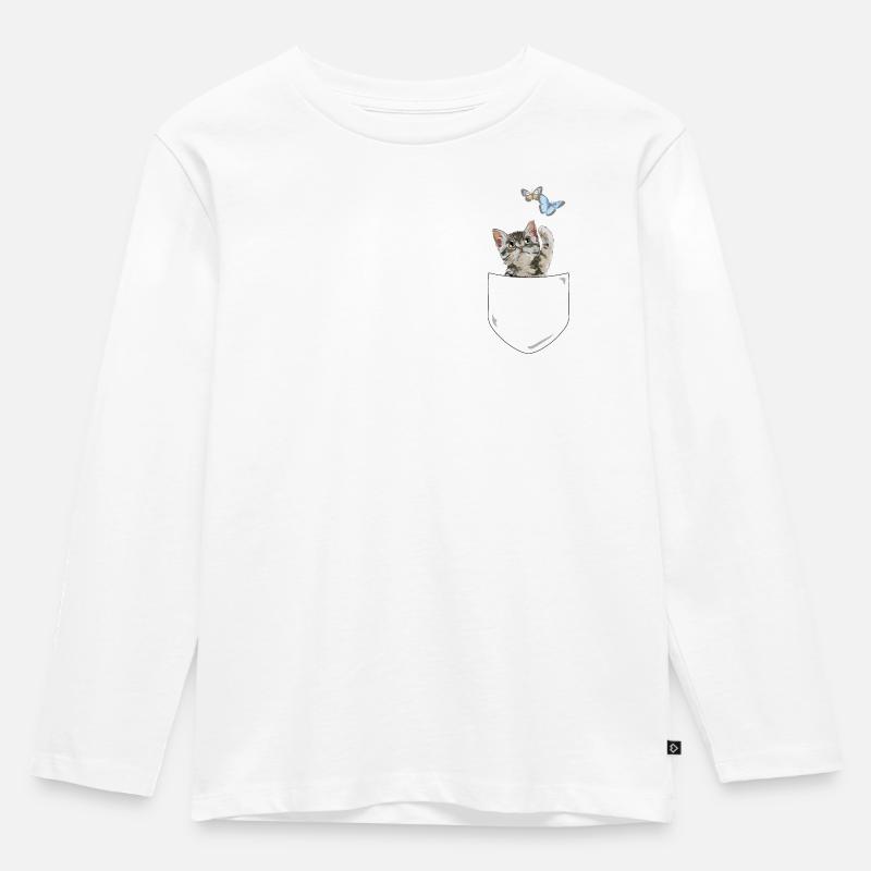 Chat dans la poche, chaton mignon - T-shirt manches longues Premium Enfant - blanc