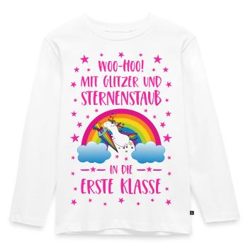 Licorne paillettes et poussière d’étoile première classe rose - T-shirt manches longues Premium Enfant - blanc - Devant - AI Model Kid Female (0cm)