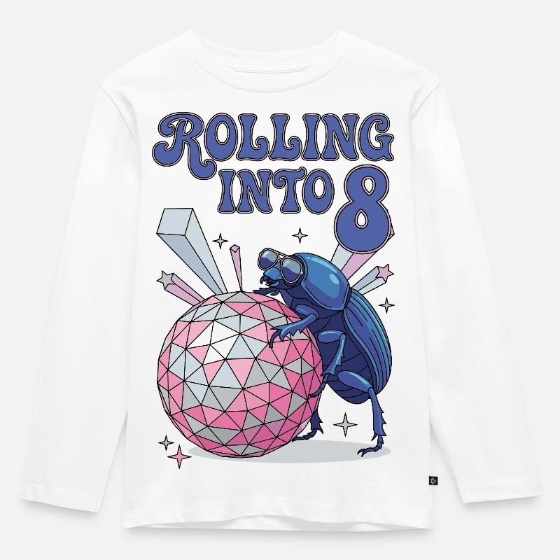 Rolling Into 8 Disco-Mistkäfer - Kinder Premium Bio Langarmshirt - Weiß