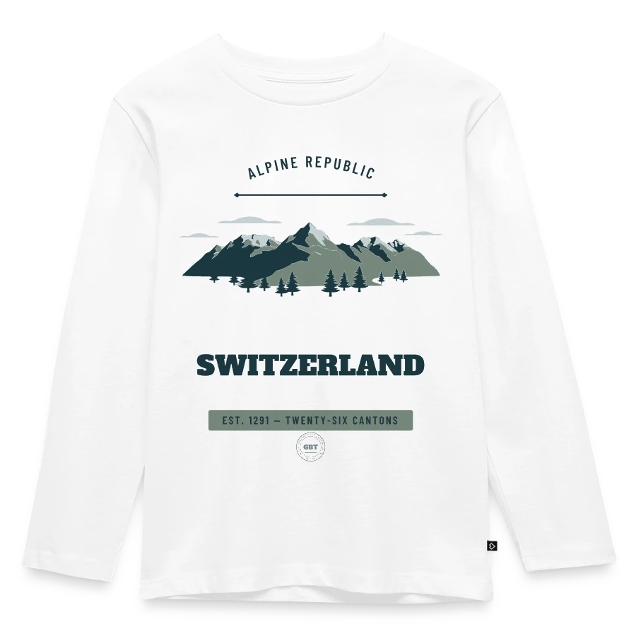 Switzerland badge on a kids' premium longsleeve shirt, white