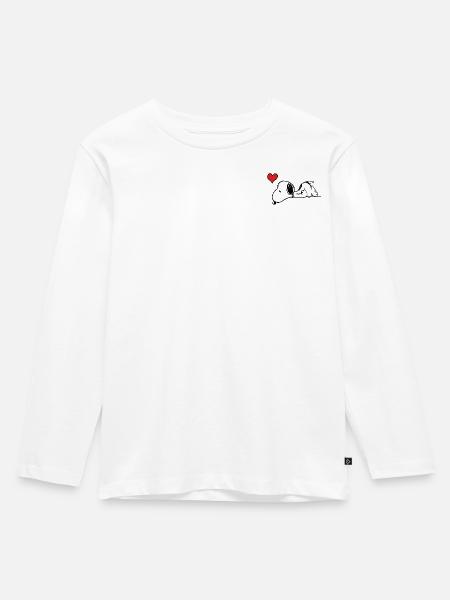 Peanuts Snoopy Herz Brustmotiv - Kinder Premium Bio Langarmshirt - Weiß
