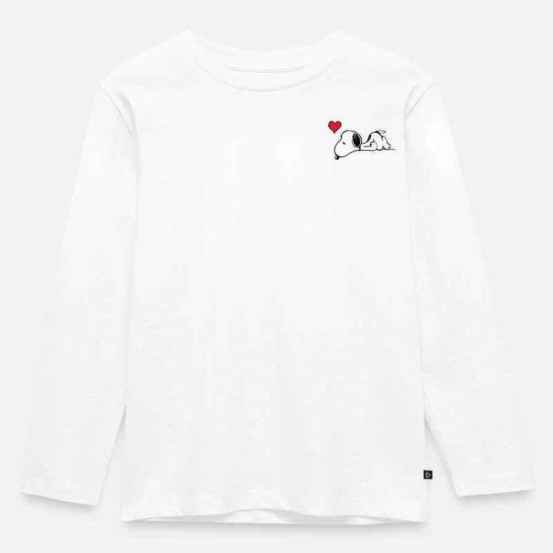 Peanuts Snoopy Herz Brustmotiv - Kinder Premium Bio Langarmshirt - Weiß