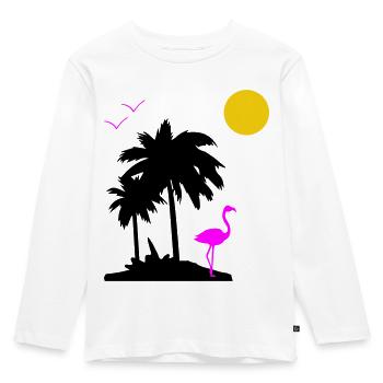 Palmen Paradise - Kinder Premium Bio Langarmshirt - Weiß - Vorne - AI Model Kid Female (0cm)