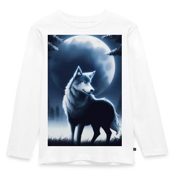 Wolf und Mond - Kinder Premium Bio Langarmshirt - Weiß - Vorne - AI Model Kid Female (0cm)