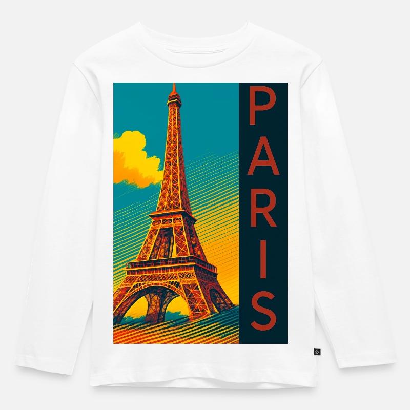 Paris PopArt Skyline Eiffelturm - Kinder Premium Bio Langarmshirt - Weiß