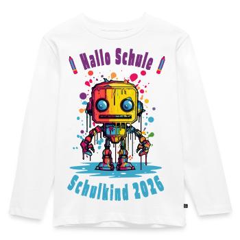 Inscription scolaire robot écolier 2026 - T-shirt manches longues Premium Enfant - blanc - Devant - AI Model Kid Female (0cm)