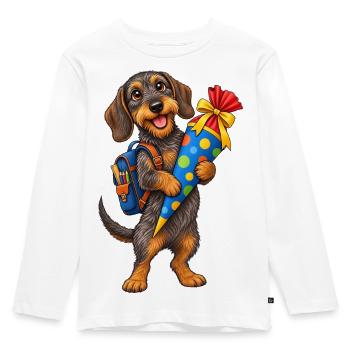 Retour à l’école du teckel – Inscription scolaire avec un cône scolaire - T-shirt manches longues Premium Enfant - blanc - Devant - AI Model Kid Female (0cm)