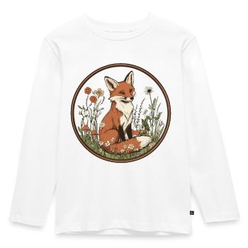 Cottagecore Fuchs mit Blumen - Kinder Premium Bio Langarmshirt - Weiß - Vorne - AI Model Kid Female (0cm)