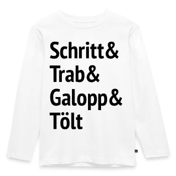 Schritt Trab Galopp und Tölt - Kinder Premium Bio Langarmshirt - Weiß - Vorne - AI Model Kid Female (0cm)