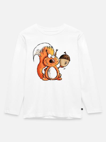 Eichhörnchen - Tier - Tiere - Eichel - Wald - Kinder Premium Bio Langarmshirt - Weiß
