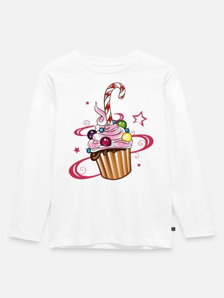 Muffin mit Sternen, Süßigkeiten und Zuckerstange. - Kinder Premium Bio Langarmshirt - Weiß