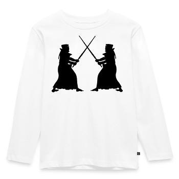 Kendo zwei Kendoka im Kampfmodus Schattenfiguren - Kinder Premium Bio Langarmshirt - Weiß - Vorne - AI Model Kid Female (0cm)