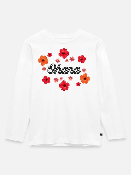Ohana Hibiskus Tropendesign - Kinder Premium Bio Langarmshirt - Weiß