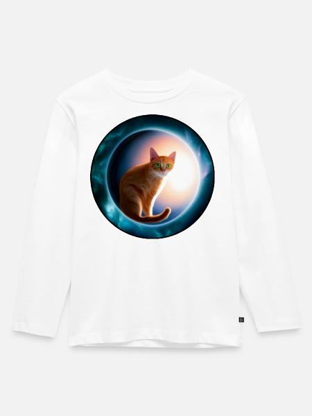 Katzen im kosmischen Orbit - Kinder Premium Bio Langarmshirt - Weiß