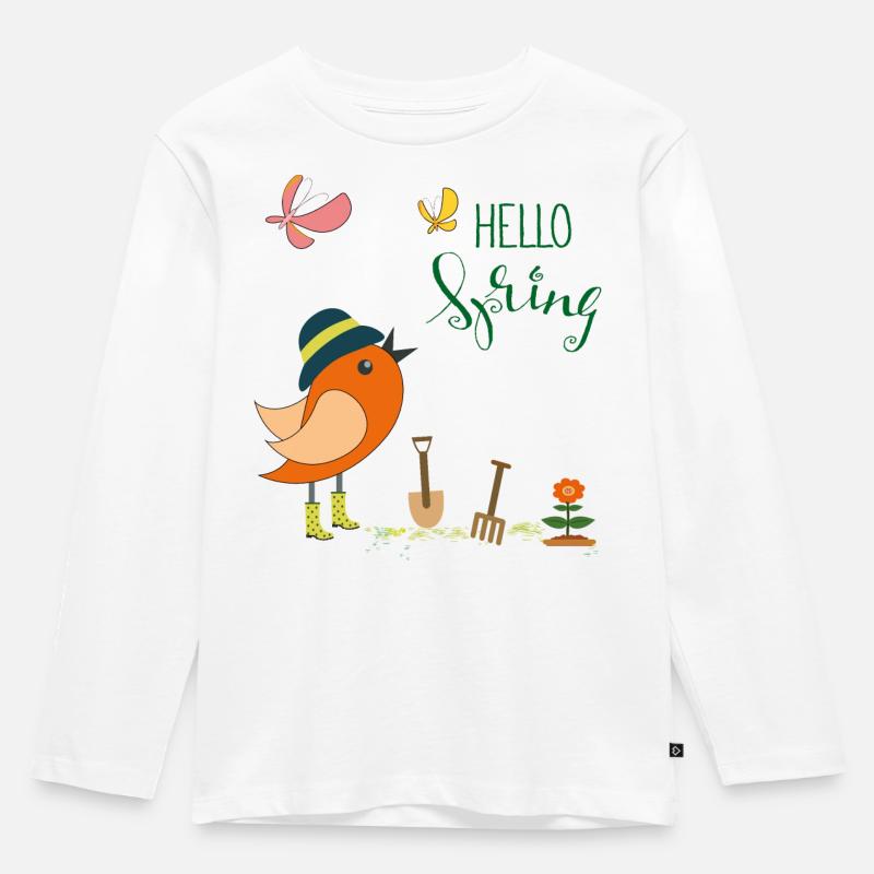 Hello Spring Garten - Kinder Premium Bio Langarmshirt - Weiß