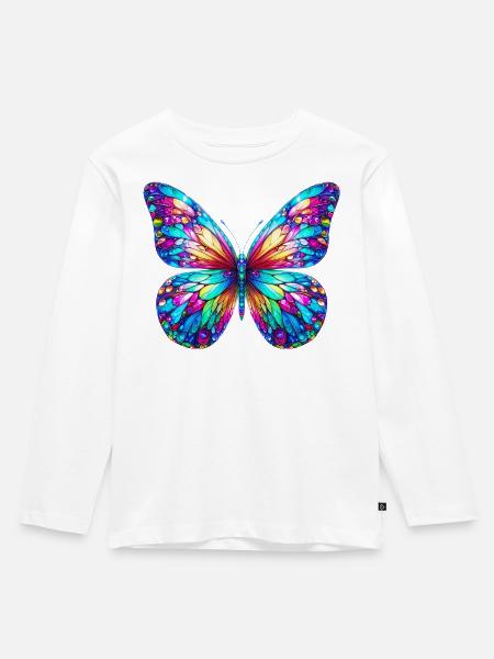 Schmetterling - Kinder Premium Bio Langarmshirt - Weiß