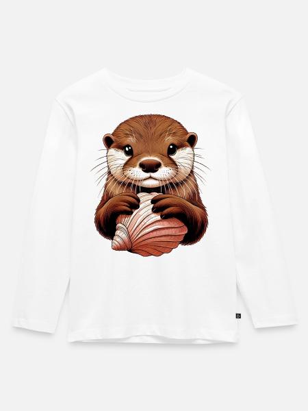 Otter - Kinder Premium Bio Langarmshirt - Weiß