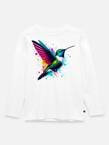 Kolibri - Kinder Premium Bio Langarmshirt - Weiß