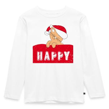 Happy Cat with Christmas-Cap - Kinder Premium Bio Langarmshirt - Weiß - Vorne - AI Model Kid Female (0cm)