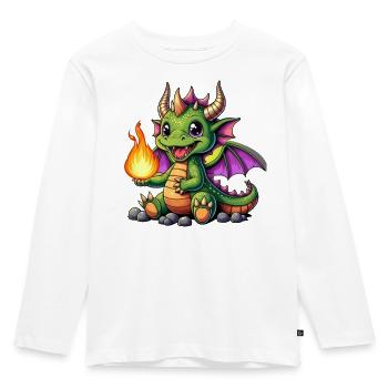 Colored Dragon with Fireball - Kids' Premium Longsleeve Shirt - white - Front - AI Model Kid Female (0cm)
