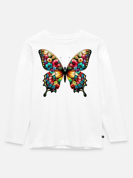 Schmetterling - Kinder Premium Bio Langarmshirt - Weiß