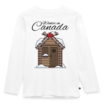 Snowy Canadian Cottage - Kids' Premium Longsleeve Shirt - white - Front - AI Model Kid Female (0cm)