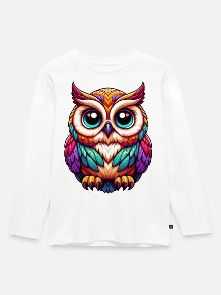 Eule - Kinder Premium Bio Langarmshirt - Weiß