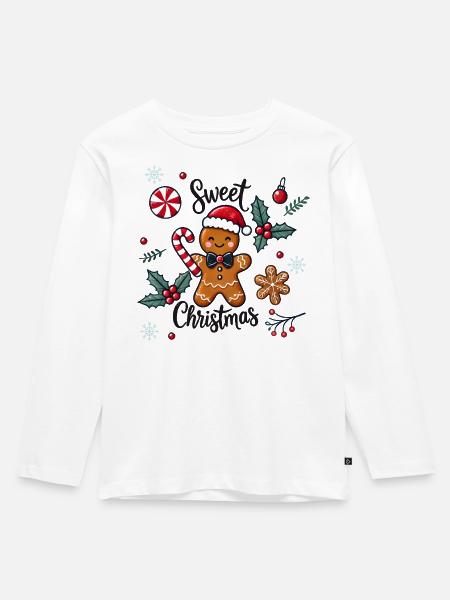 Fröhlicher Lebkuchenmann mit Zuckerstange - Kinder Premium Bio Langarmshirt - Weiß