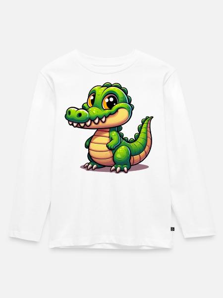 Alligator-Krokodil - Kinder Premium Bio Langarmshirt - Weiß