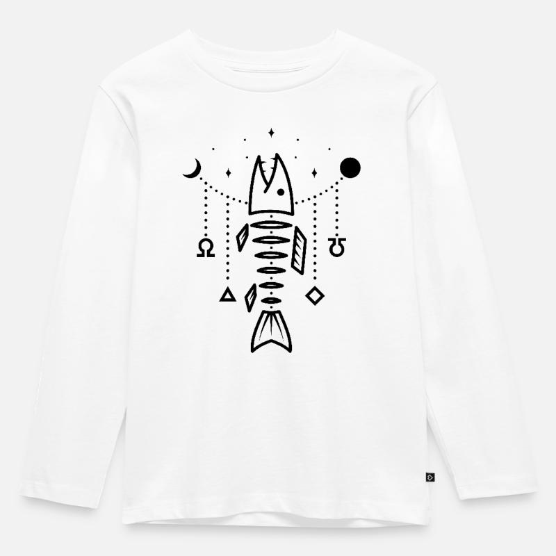 Pesca - Pesce di design in stile boho - Maglia a maniche lunghe ecologica premium per bambini - bianco