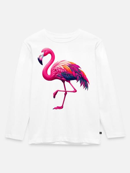 Flamingo - Kinder Premium Bio Langarmshirt - Weiß