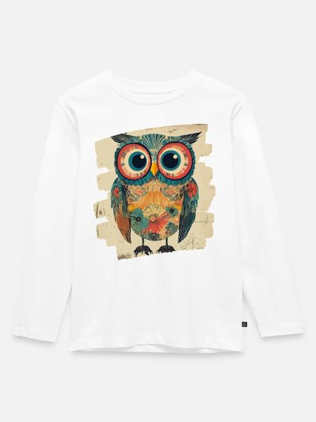 Eule - Kinder Premium Bio Langarmshirt - Weiß