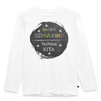 Enfin un écolier - au revoir la garderie | Conception de tableau noir - T-shirt manches longues Premium Enfant - blanc - Devant - AI Model Kid Female (0cm)