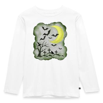 NachtMotiv gräber und Fledermäuse - Kinder Premium Bio Langarmshirt - Weiß - Vorne - AI Model Kid Female (0cm)