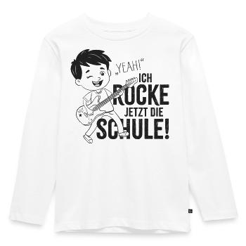Schulkind - Yeah! Ich rocke jetzt die Schule - Kinder Premium Bio Langarmshirt - Weiß - Vorne - AI Model Kid Female (0cm)