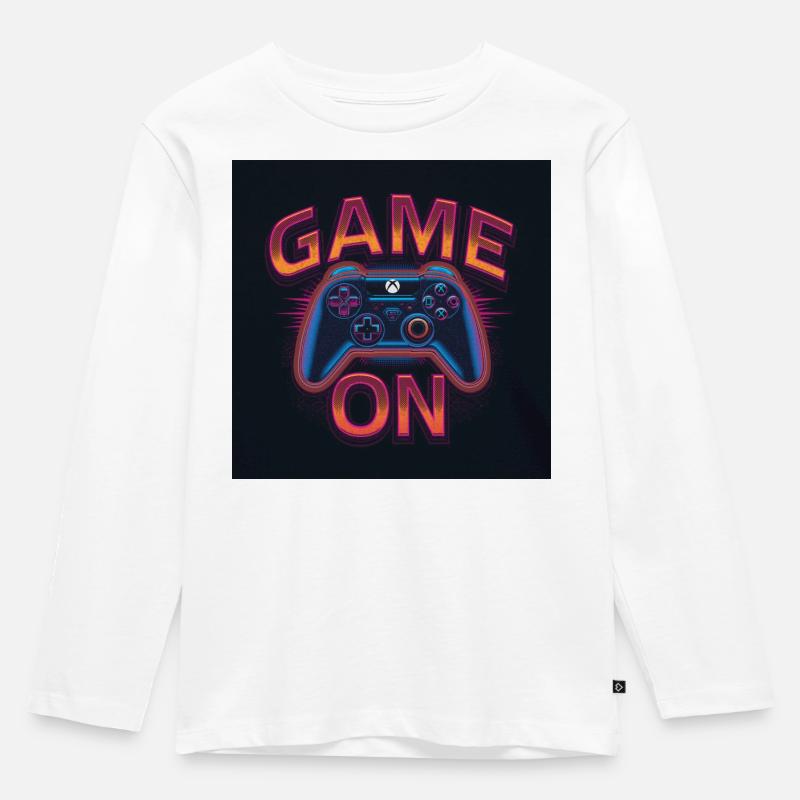 Leuchtender Gaming-Controller mit Neon-Design - Kinder Premium Bio Langarmshirt - Weiß