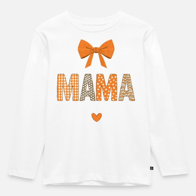 Orange Mom Patchwork Muster - Kinder Premium Bio Langarmshirt - Weiß
