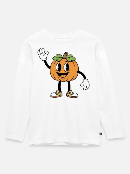Halloween Kürbis Karikatur - Kinder Premium Bio Langarmshirt - Weiß