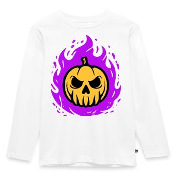 Orange pumpkin with purple flames - Kids' Premium Longsleeve Shirt - white - Front - AI Model Kid Female (0cm)