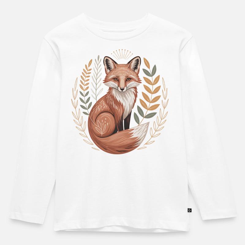 Boho Fuchs - Kinder Premium Bio Langarmshirt - Weiß