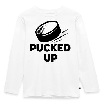PUCKED-UP logo - Kids' Premium Longsleeve Shirt - white - Front - AI Model Kid Female (0cm)