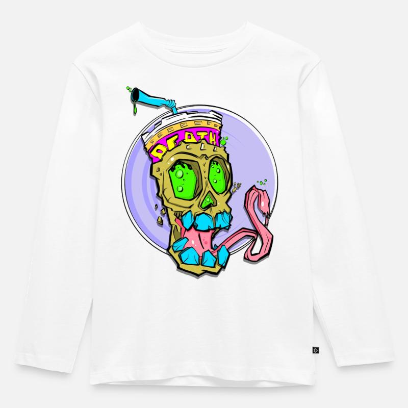 Neon Schädel mit Farbschock - Kinder Premium Bio Langarmshirt - Weiß
