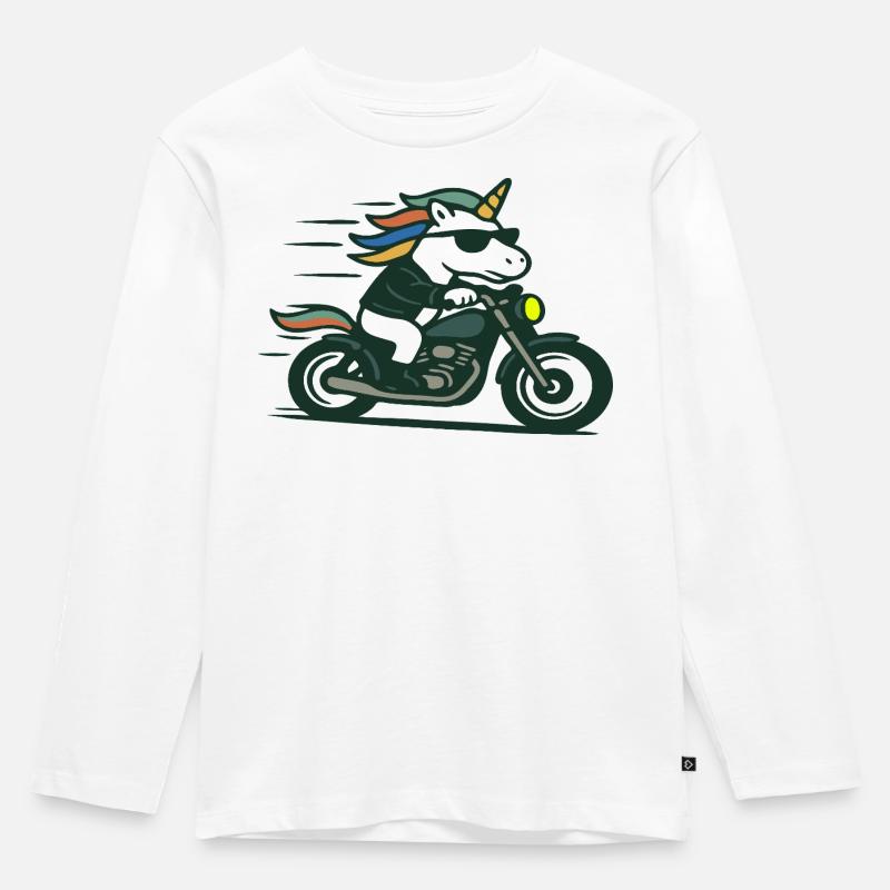 Fast Biker einhornfahrende Motorrad-Maskottchen-Kunst - Kinder Premium Bio Langarmshirt - Weiß