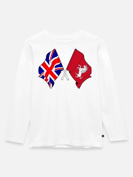 Kent-Flagge + Großbritannien-Flagge - Kinder Premium Bio Langarmshirt - Weiß