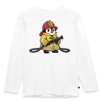 Süßer Pinguin Feuerwehr Retter Cartoon Helfer Held - Kinder Premium Bio Langarmshirt - Weiß - Vorne - AI Model Kid Female (0cm)