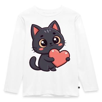 Black Cat Tender Heart - Kids' Premium Longsleeve Shirt - white - Front - AI Model Kid Female (0cm)